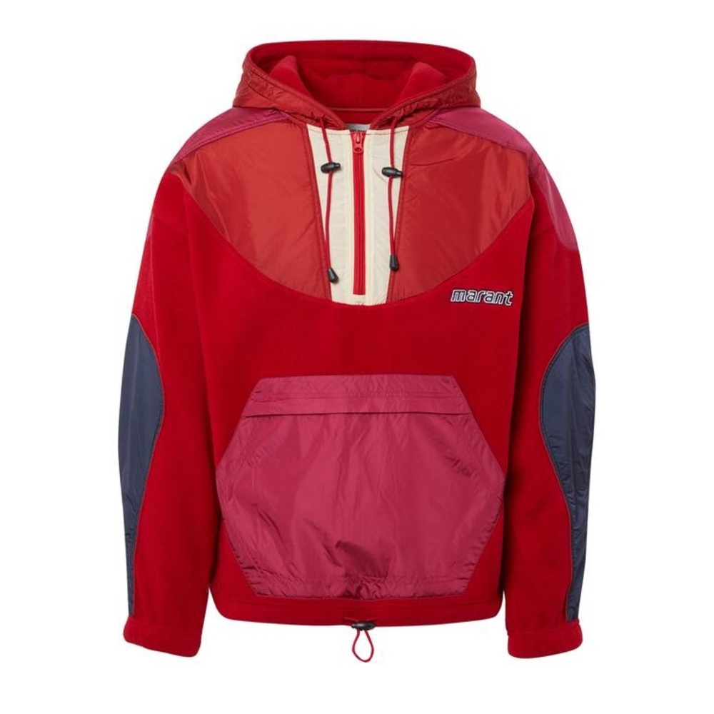 Isabel Marant Red Colorblock Half-Zip Hoodie with Cream Trim
